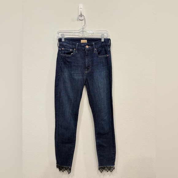 MOTHER Dark Blue Jeans with Lace Detail - Picture 1 of 5